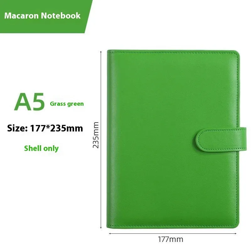 Solid colour A5 PU leather zippered loose-leaf binder notebook shell on a desk