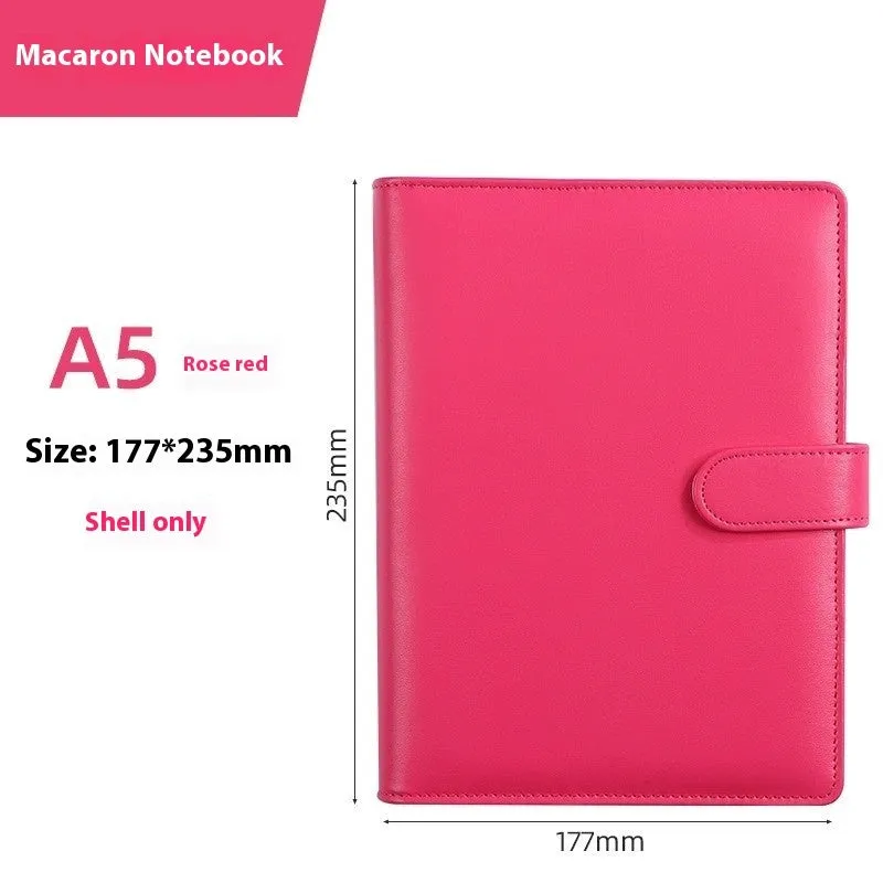 Solid colour A5 PU leather zippered loose-leaf binder notebook shell on a desk