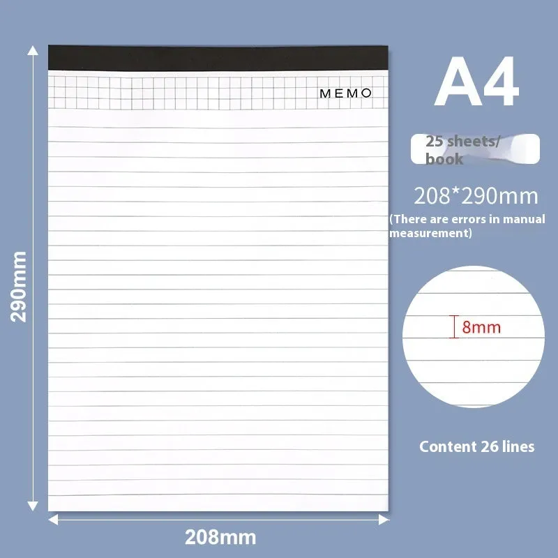A4 paper cover notebook with grid-lined ivory pages and wireless adhesive binding.