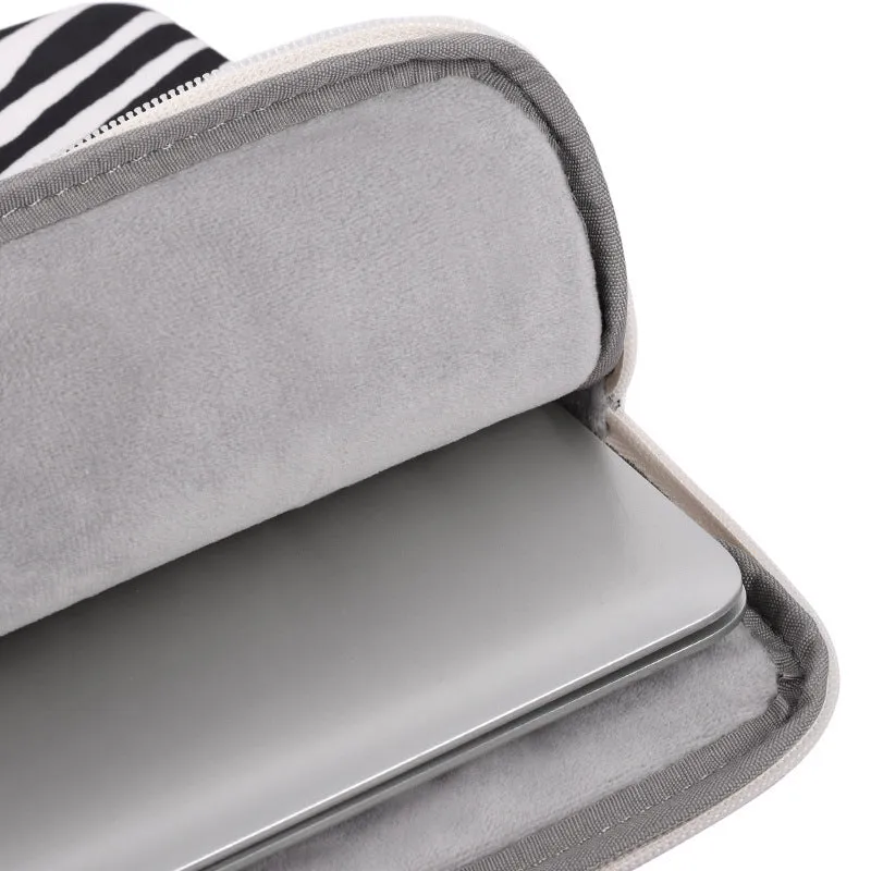 Zebra pattern polyester laptop protective sleeve in black and white, digital notebook cover