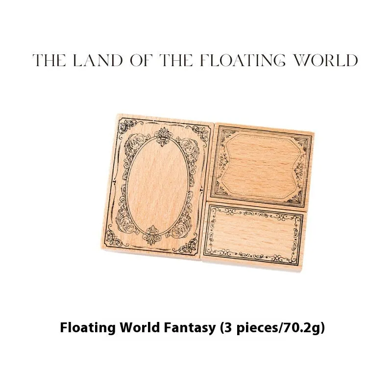 Square wooden seal with Baroque Fantasia printed painting in a colourful decorative design