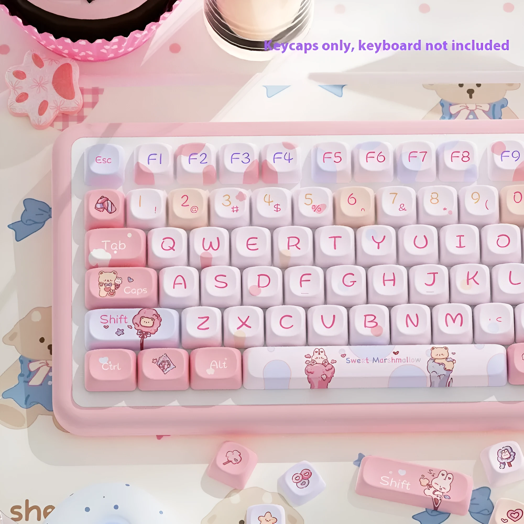 Five-sided sublimation Moa PBT keycap set 112 keys sweet cotton candy colour boxed