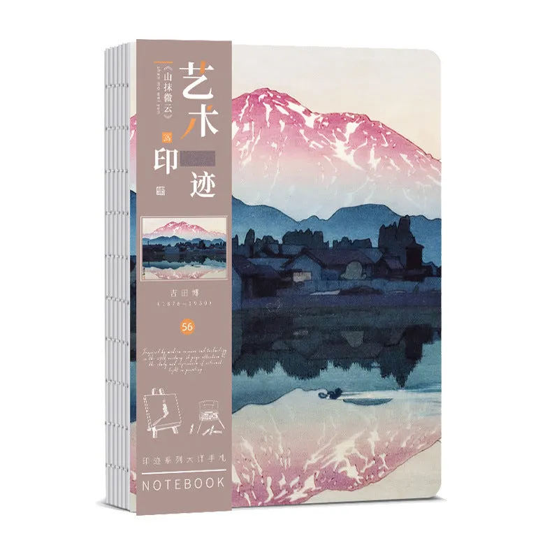 Ukiyo-e Series retro hand ledger notebook with art cover, open on a table.