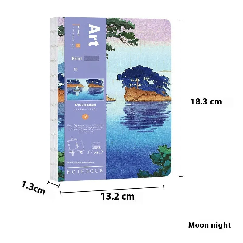 Ukiyo-e Series retro hand ledger notebook with art cover, open on a table.