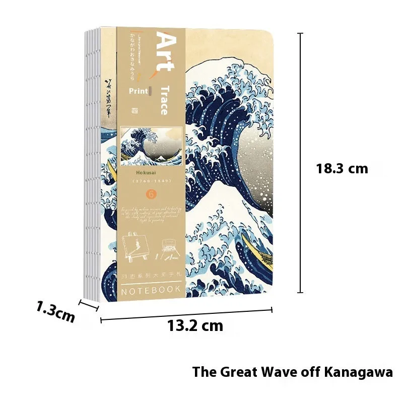 Ukiyo-e Series retro hand ledger notebook with art cover, open on a table.