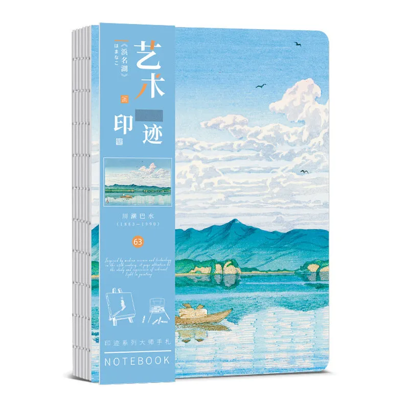 Ukiyo-e Series retro hand ledger notebook with art cover, open on a table.
