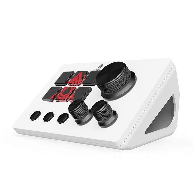 Black wired gaming keyboard with live assistant and audio channel control buttons, compact 130x80x60mm ABS body