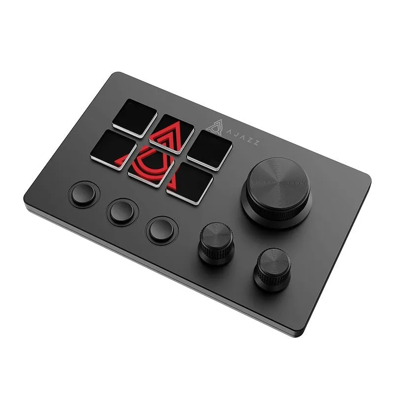 Black wired gaming keyboard with live assistant and audio channel control buttons, compact 130x80x60mm ABS body