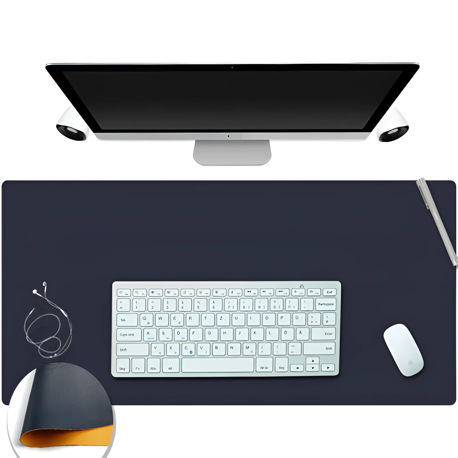 Leather desk mat in multiple sizes and colours for office or study use, shown on a desk with a computer mouse.