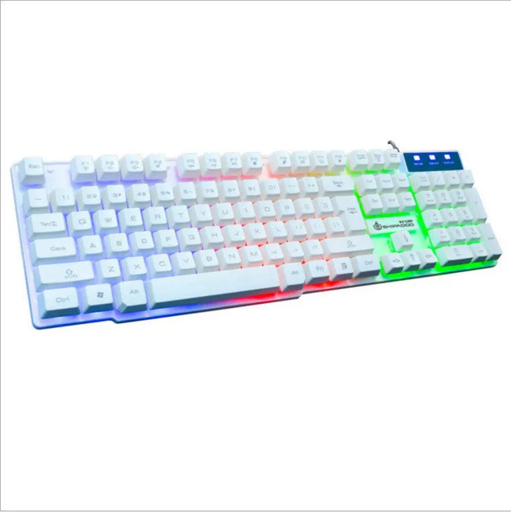 Mechanical touch wired keyboard set with metal bottom plate and orange luminous backlight, USB connection