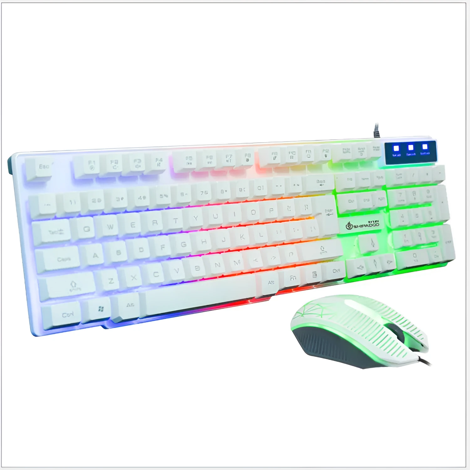 Mechanical touch wired keyboard set with metal bottom plate and orange luminous backlight, USB connection