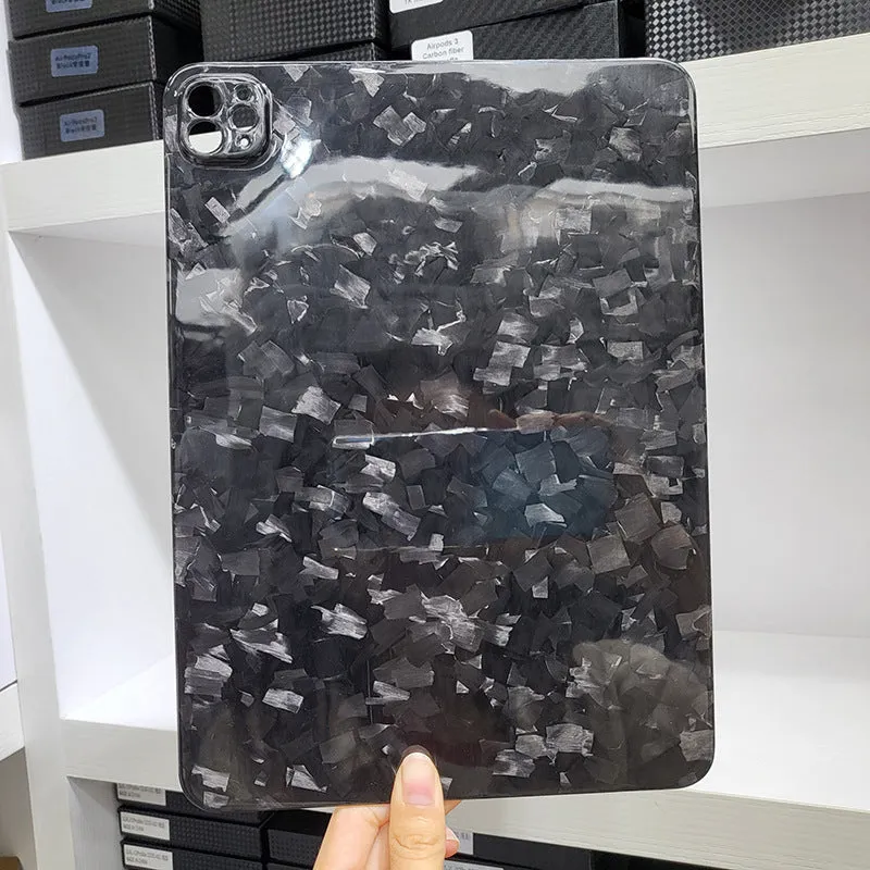 Flat carbon fibre hard protective case for Apple iPad Pro 11 tablet in a textured finish.