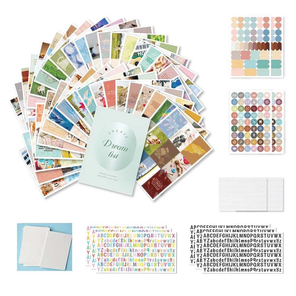 Inspirational dream cut letter sticker vision board book suit, paper, five colour options for goal setting