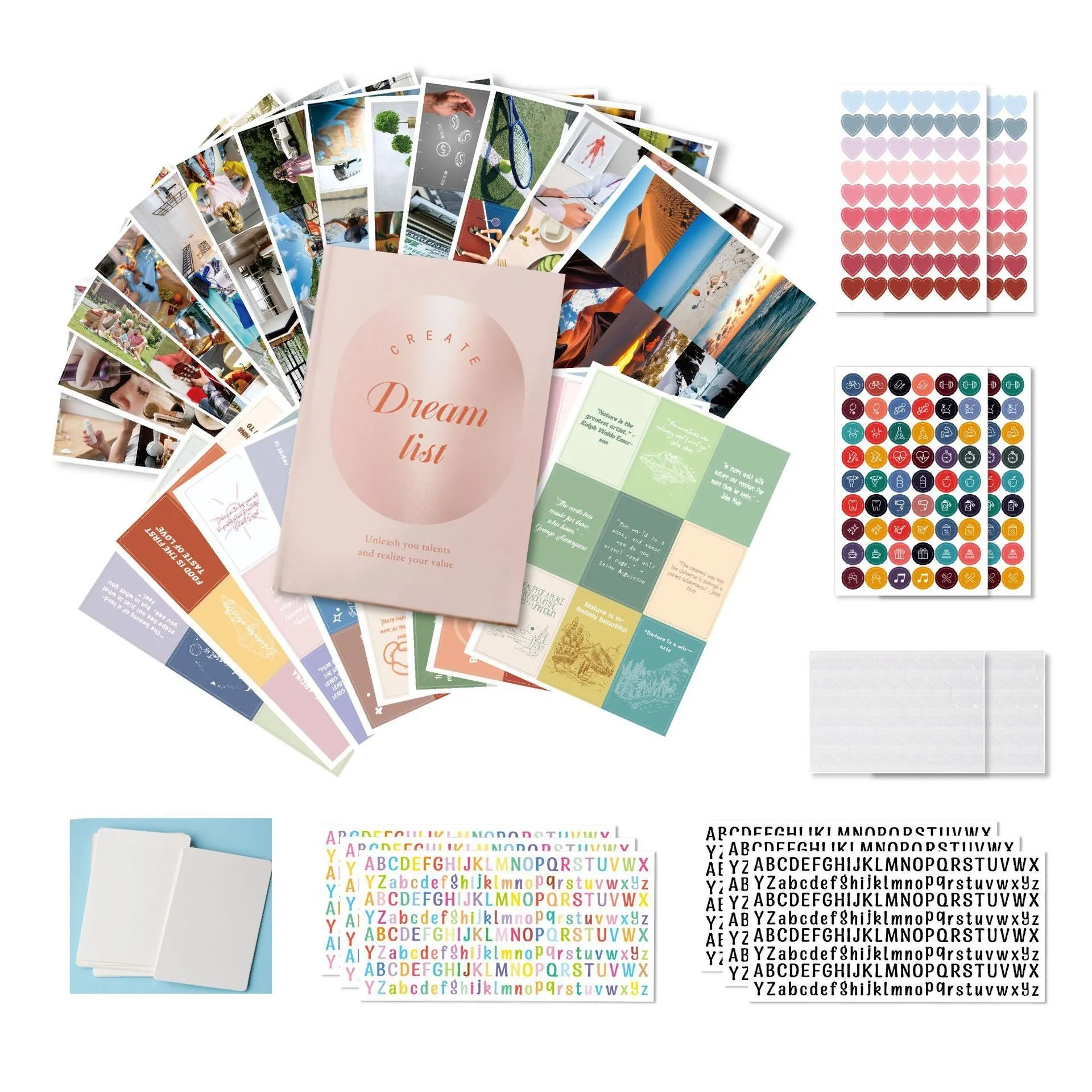Inspirational dream cut letter sticker vision board book suit, paper, five colour options for goal setting