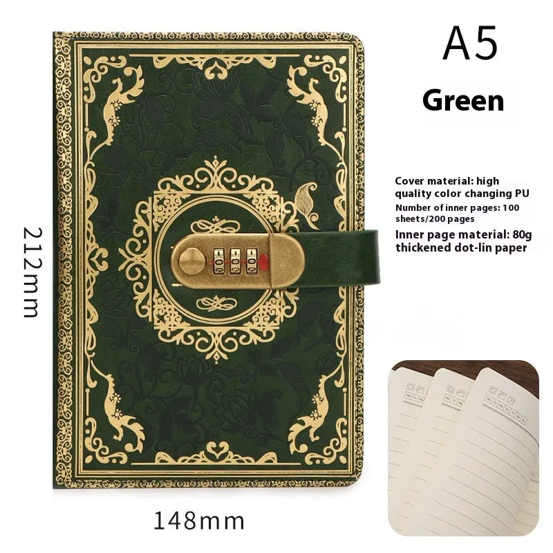 Thickened A5 password diary with lock in blue imitation leather cover