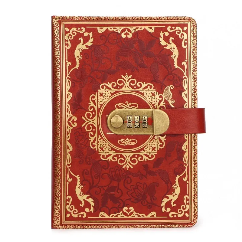 Thickened A5 password diary with lock in blue imitation leather cover