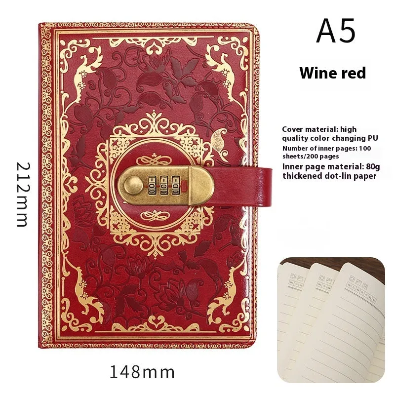 Thickened A5 password diary with lock in blue imitation leather cover