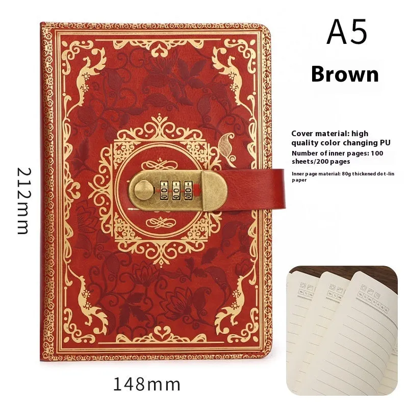 Thickened A5 password diary with lock in blue imitation leather cover