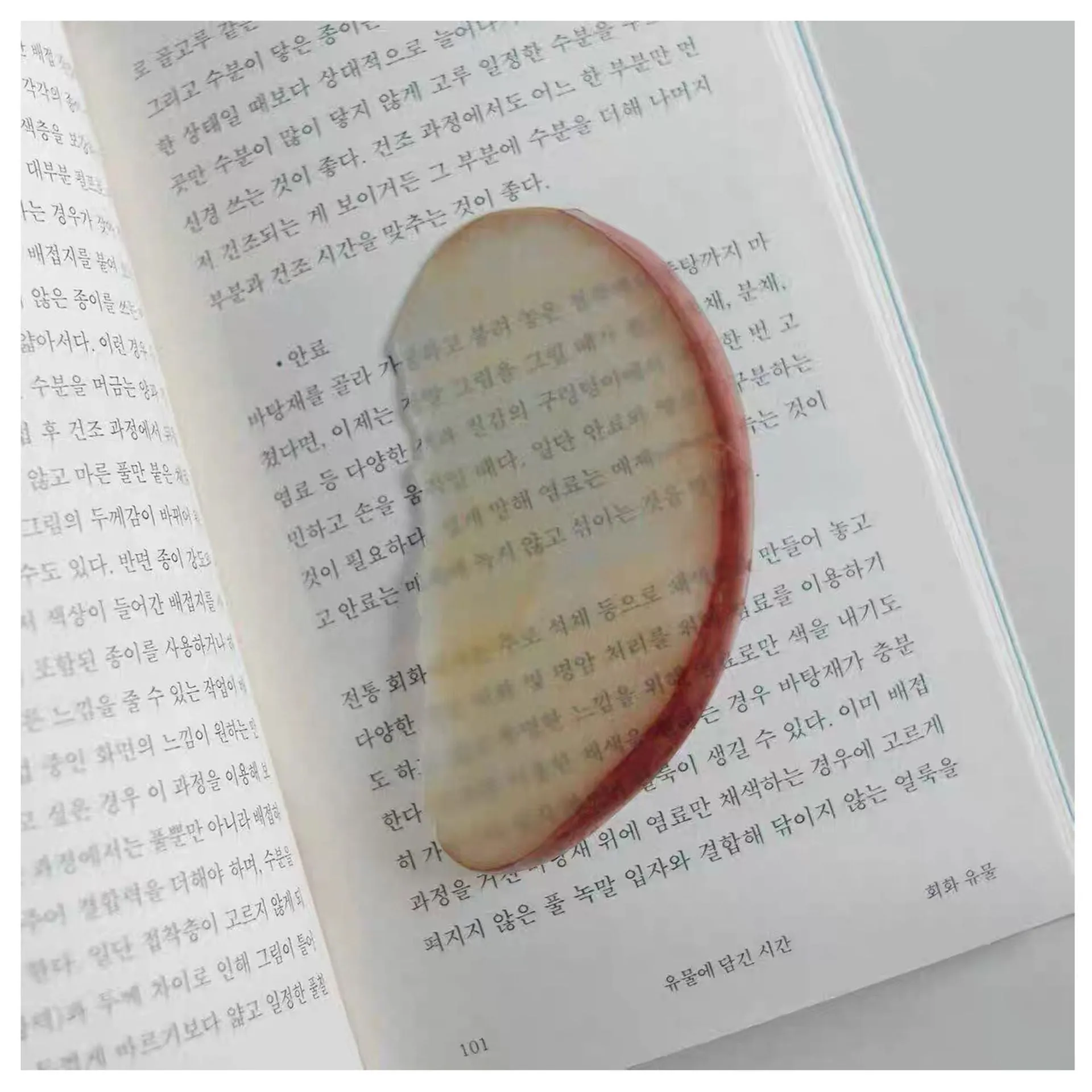 Cute fixed photo cartoon watermelon fruit bookmark made of plastic, approximately 8-10cm in size, transparent style.