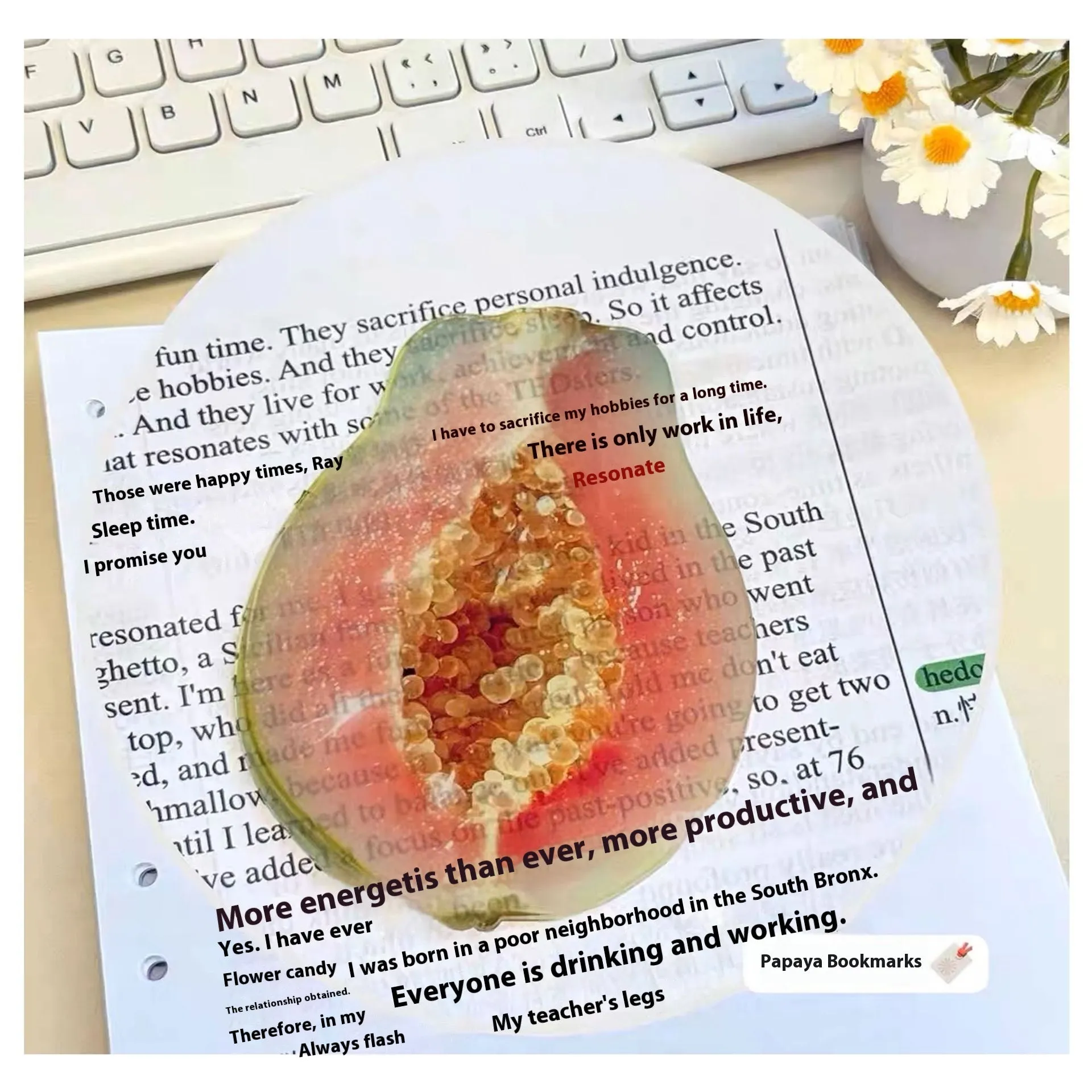 Cute fixed photo cartoon watermelon fruit bookmark made of plastic, approximately 8-10cm in size, transparent style.