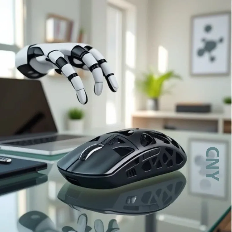 Attack Shark R3 magnesium alloy 8K wireless gaming mouse in white, showing top view with three touch buttons and compact 119.5x61x36mm size