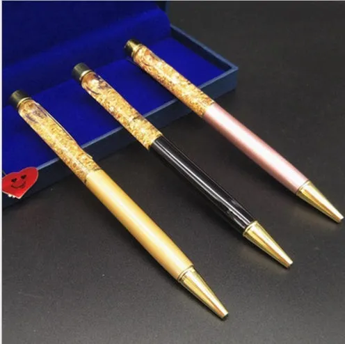 Gold foil metal ballpoint pen with 1mm tip, 13.8cm long, in gold colour