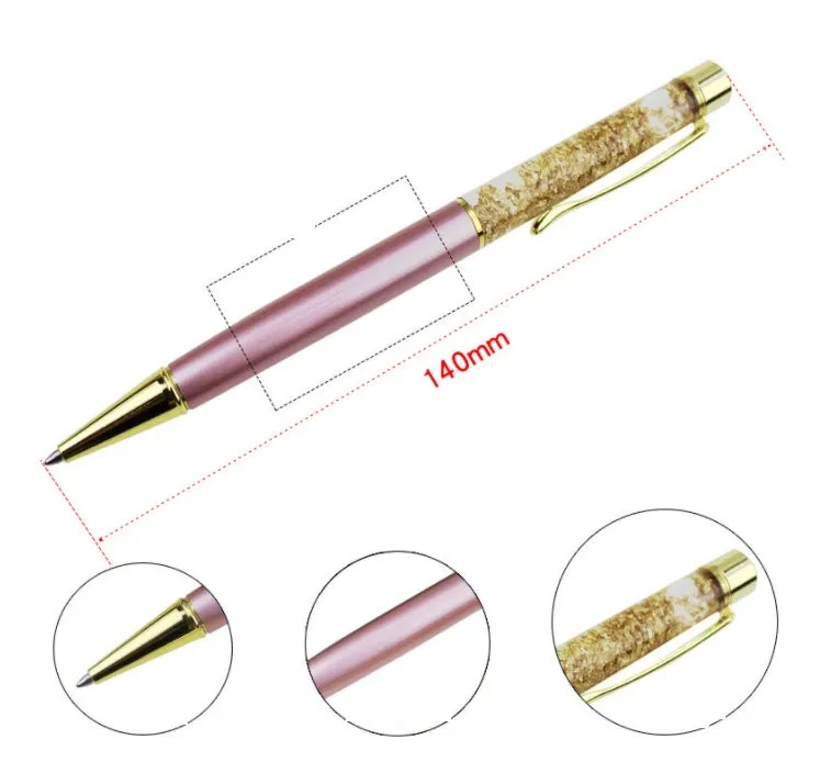 Gold foil metal ballpoint pen with 1mm tip, 13.8cm long, in gold colour