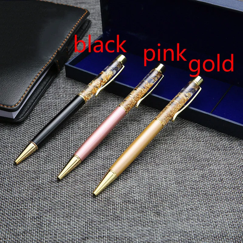 Gold foil metal ballpoint pen with 1mm tip, 13.8cm long, in gold colour