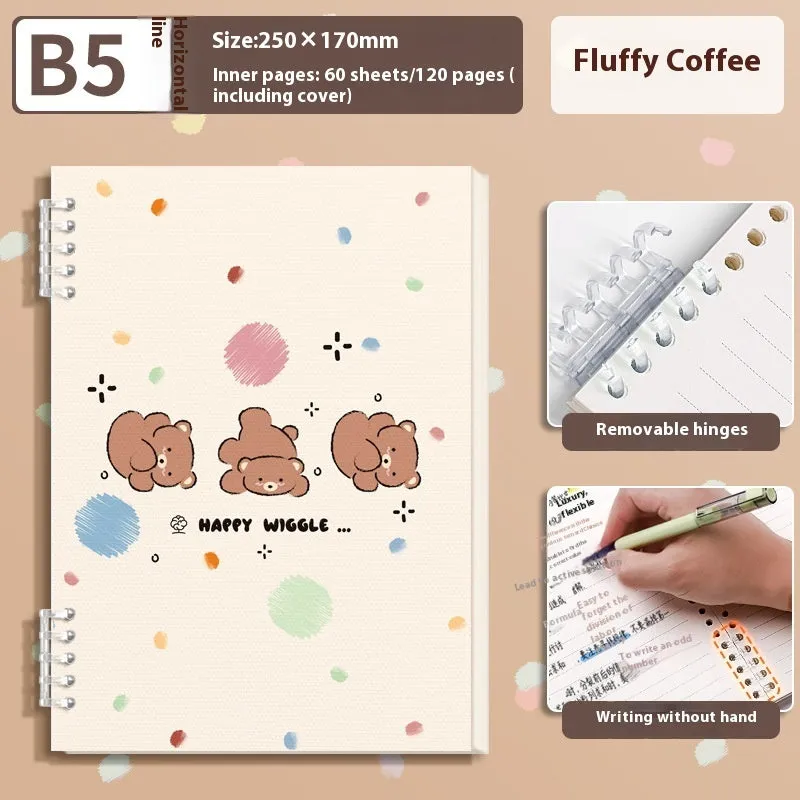 A5 thickened loose-leaf notebook with detachable coil, 60 sheets, 20.3x14.0 cm, cute cover style