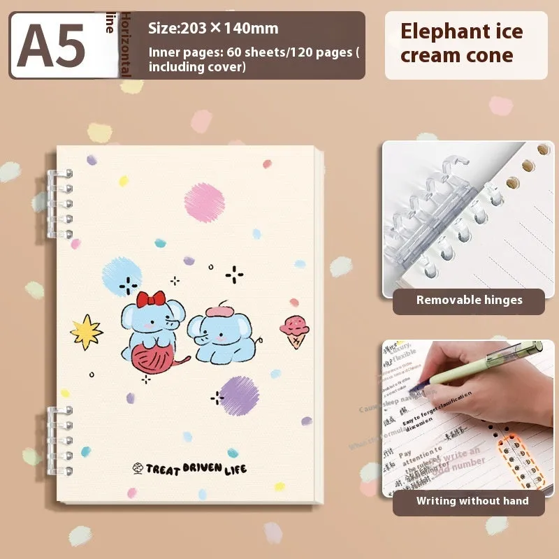 A5 thickened loose-leaf notebook with detachable coil, 60 sheets, 20.3x14.0 cm, cute cover style