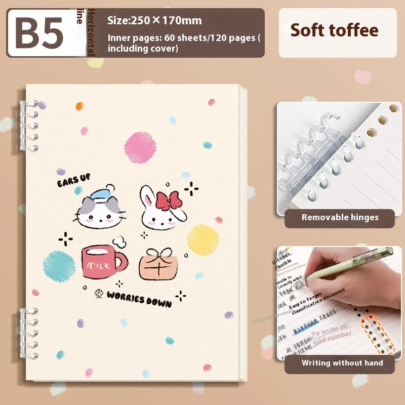 A5 thickened loose-leaf notebook with detachable coil, 60 sheets, 20.3x14.0 cm, cute cover style