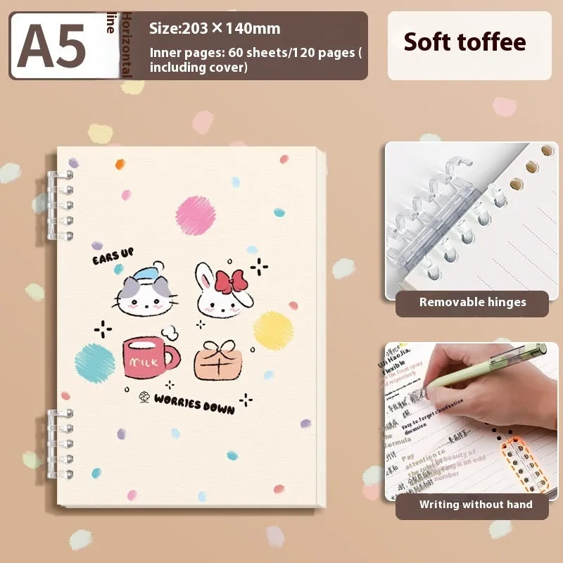 A5 thickened loose-leaf notebook with detachable coil, 60 sheets, 20.3x14.0 cm, cute cover style
