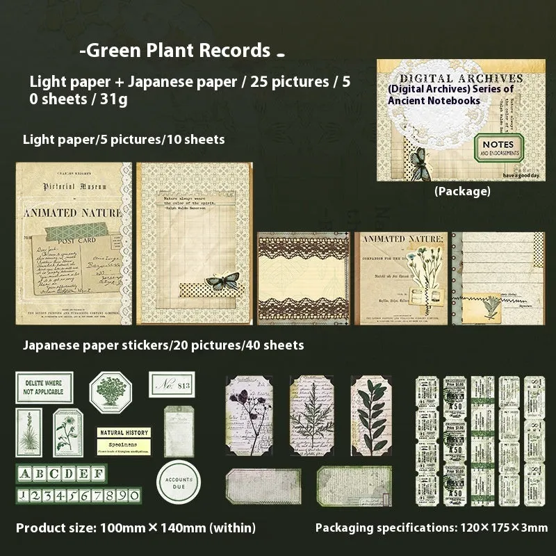 Retro-style paper brick notebook and decorative card set in green plant cover colour option