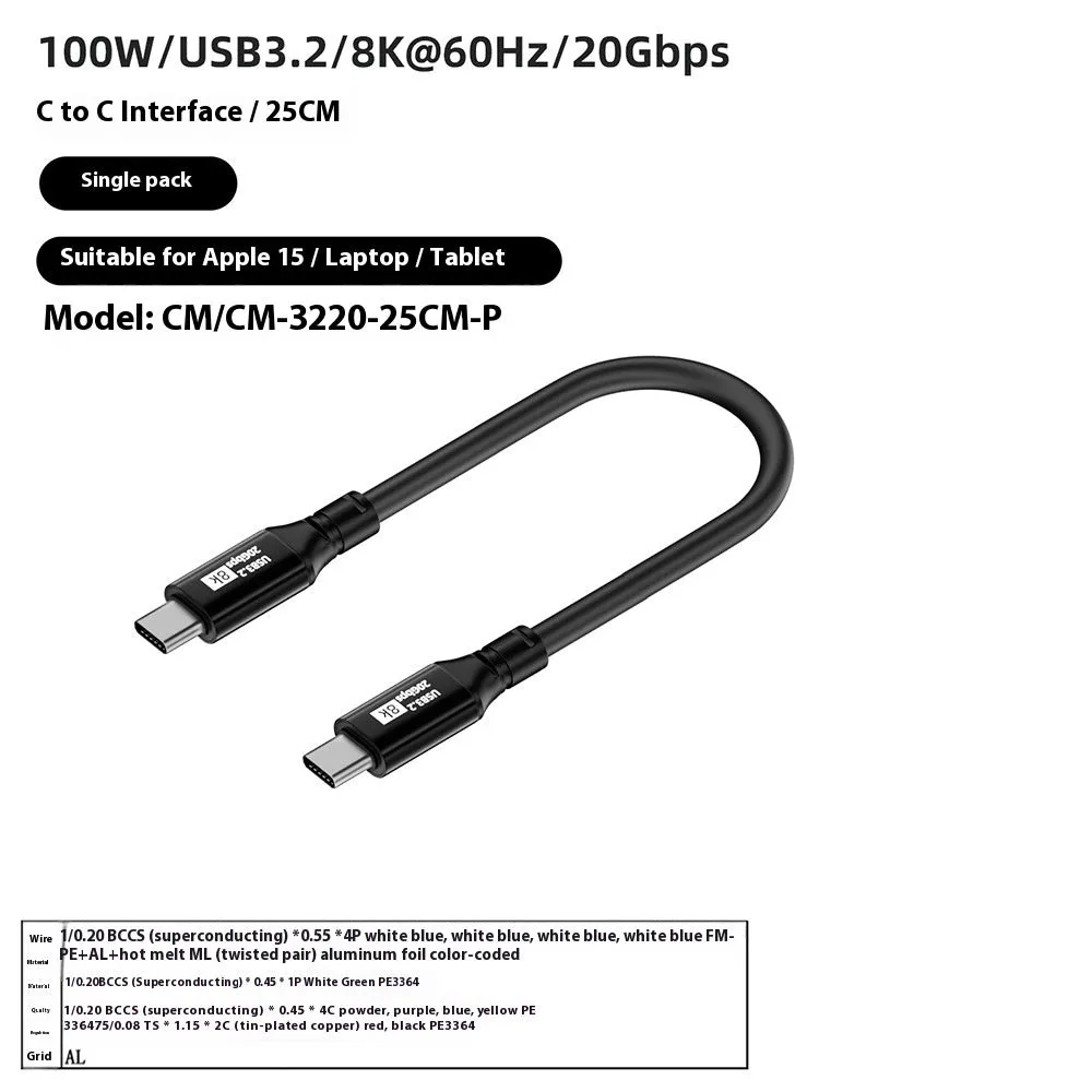 Black 15 series C to C HDMI cable with Type-C connectors, 8K support