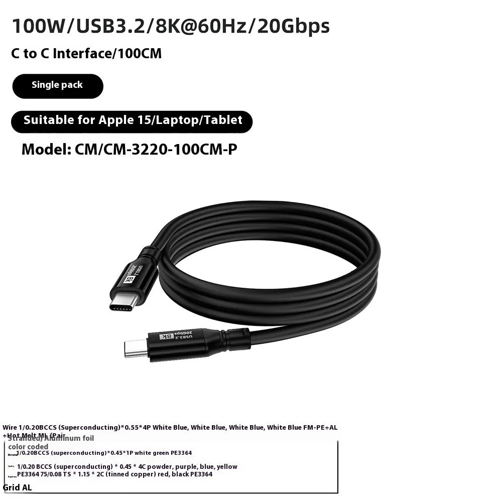 Black 15 series C to C HDMI cable with Type-C connectors, 8K support