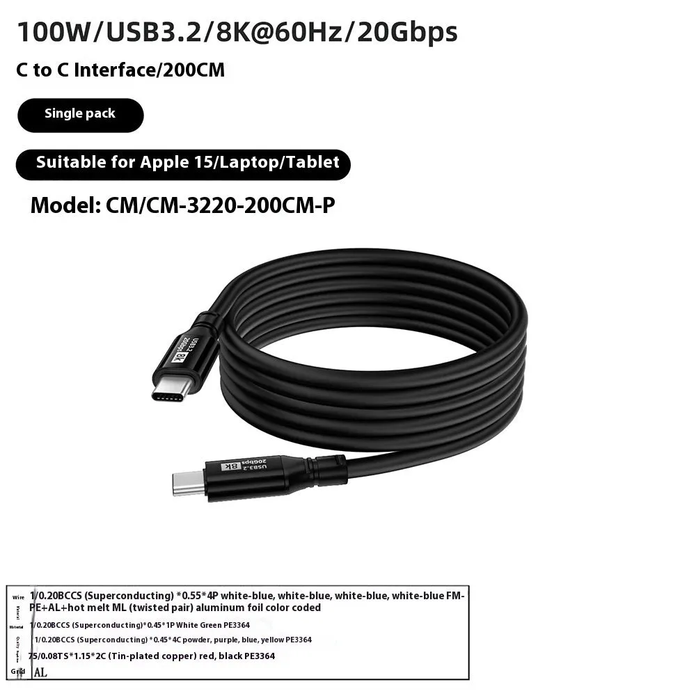 Black 15 series C to C HDMI cable with Type-C connectors, 8K support