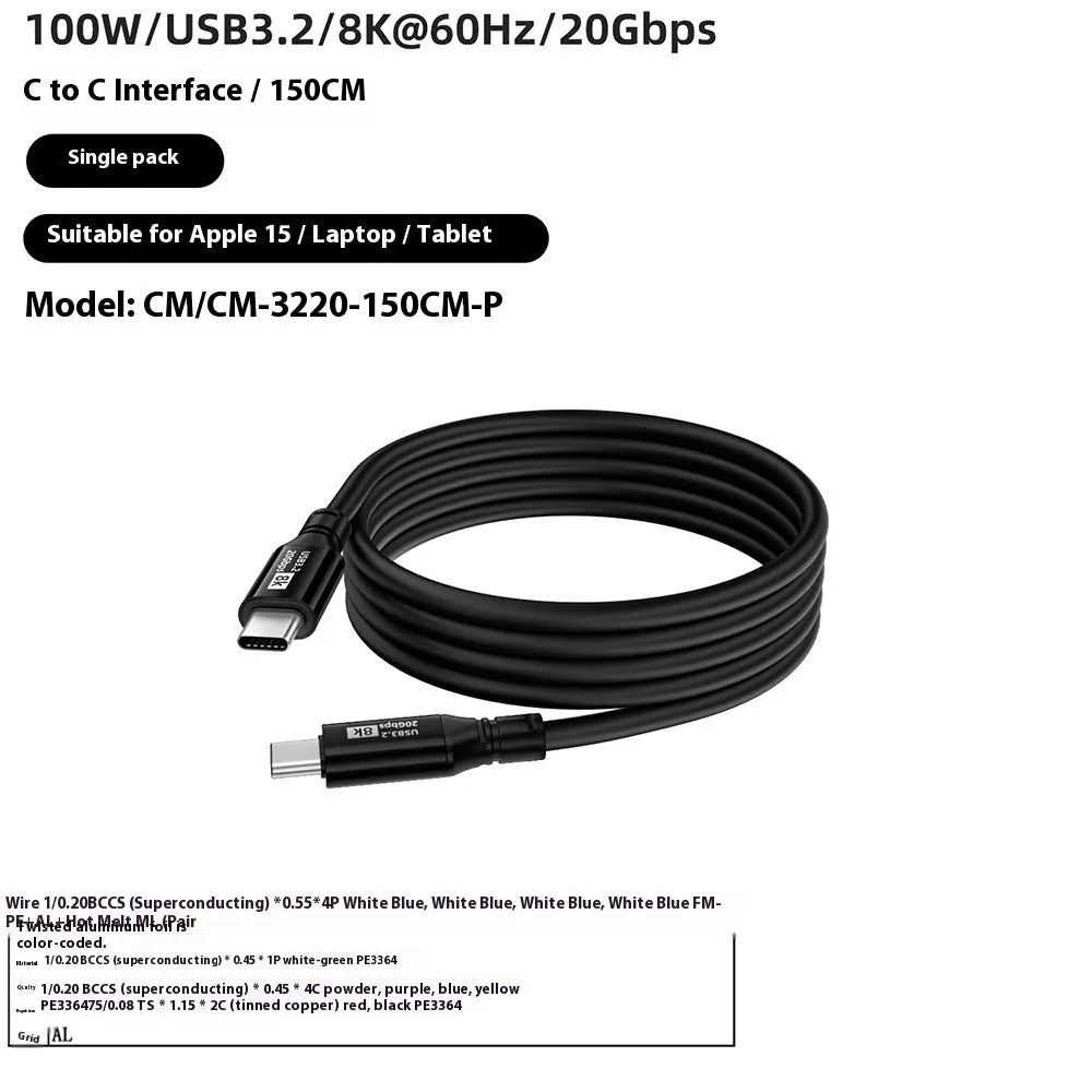Black 15 series C to C HDMI cable with Type-C connectors, 8K support