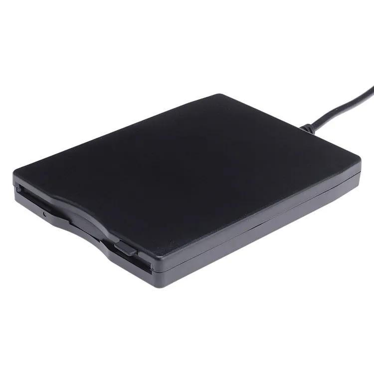 External black USB floppy drive for 35 disquete disks on a light background