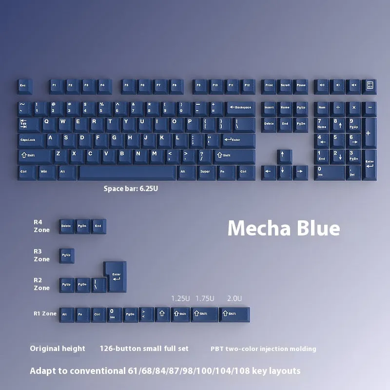 PBT two-tone blue key cap set for mechanical keyboards, sculpted profile, full layout