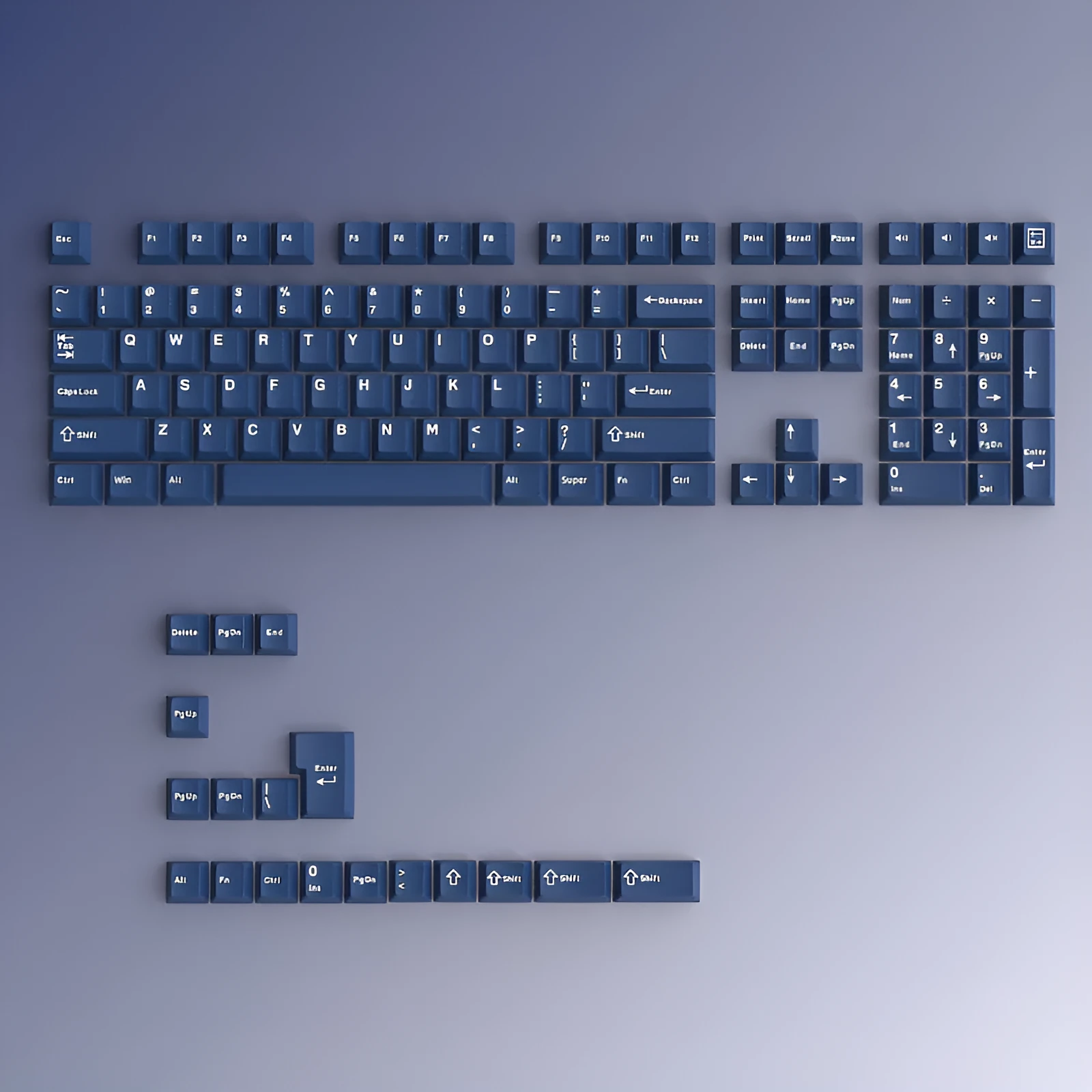 PBT two-tone blue key cap set for mechanical keyboards, sculpted profile, full layout