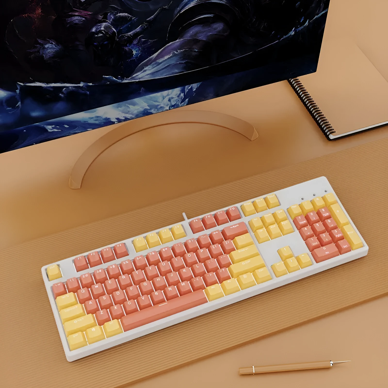 Hot-swap wired mechanical keyboard in white with grey keys, ABS and metal build, 1.6m cable