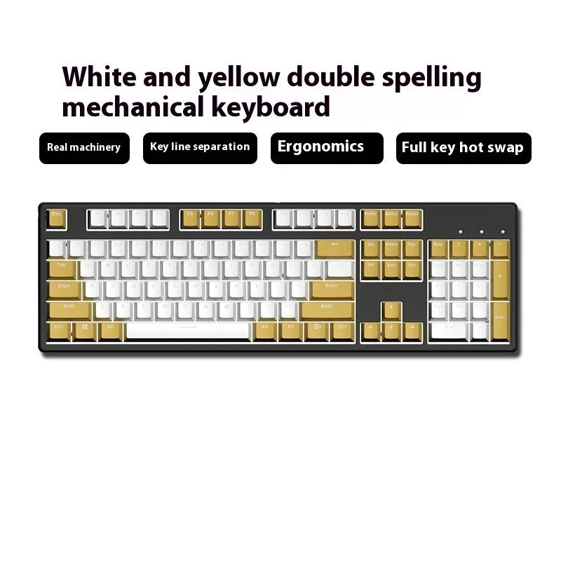 Hot-swap wired mechanical keyboard in white with grey keys, ABS and metal build, 1.6m cable