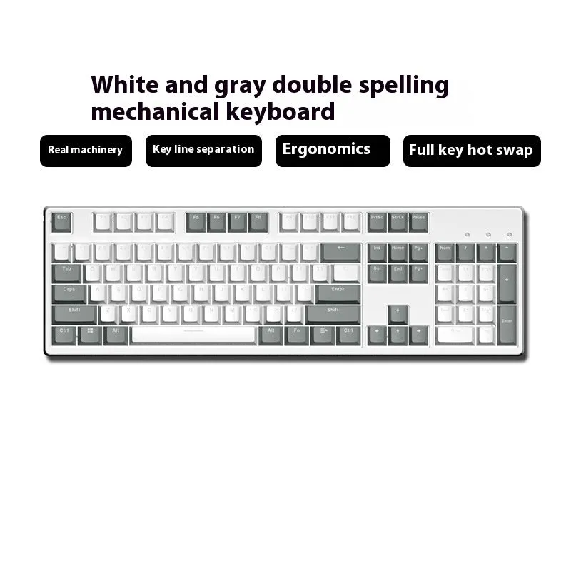 Hot-swap wired mechanical keyboard in white with grey keys, ABS and metal build, 1.6m cable