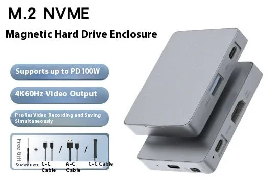 M2 magnetic hard disk box aluminium alloy enclosure with USB cable and screwdriver