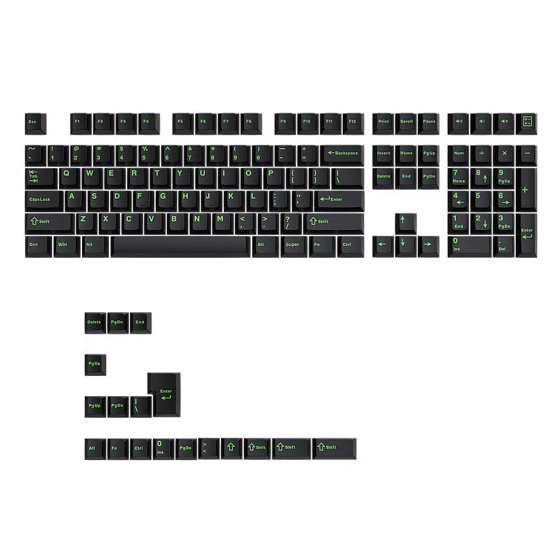 126 piece two-colour engraved plastic key cap set in black and purple for mechanical keyboards