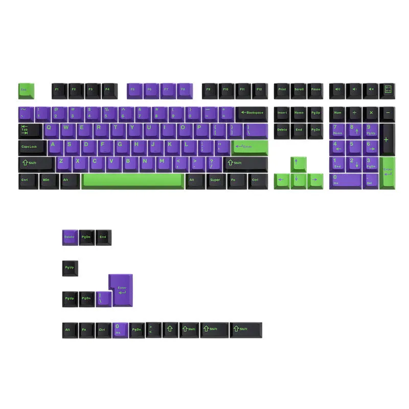 126 piece two-colour engraved plastic key cap set in black and purple for mechanical keyboards