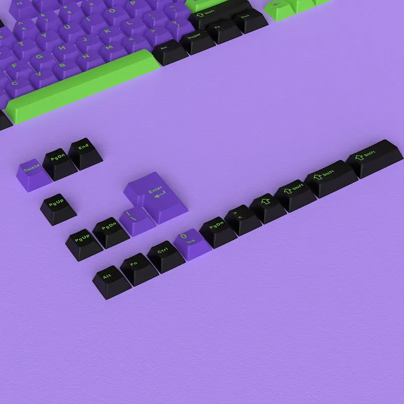 126 piece two-colour engraved plastic key cap set in black and purple for mechanical keyboards