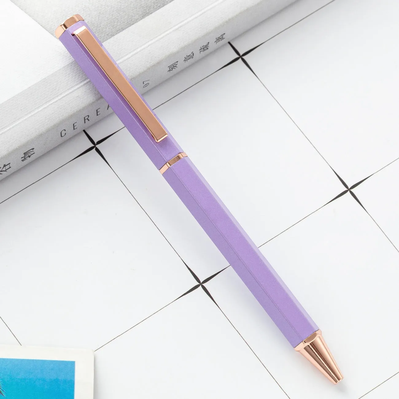 Metal six-angle rod ballpoint pen with 1.0mm bullet tip in multiple colour options