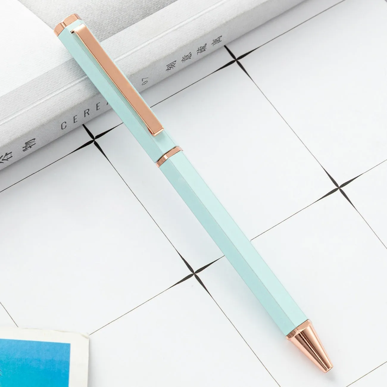 Metal six-angle rod ballpoint pen with 1.0mm bullet tip in multiple colour options