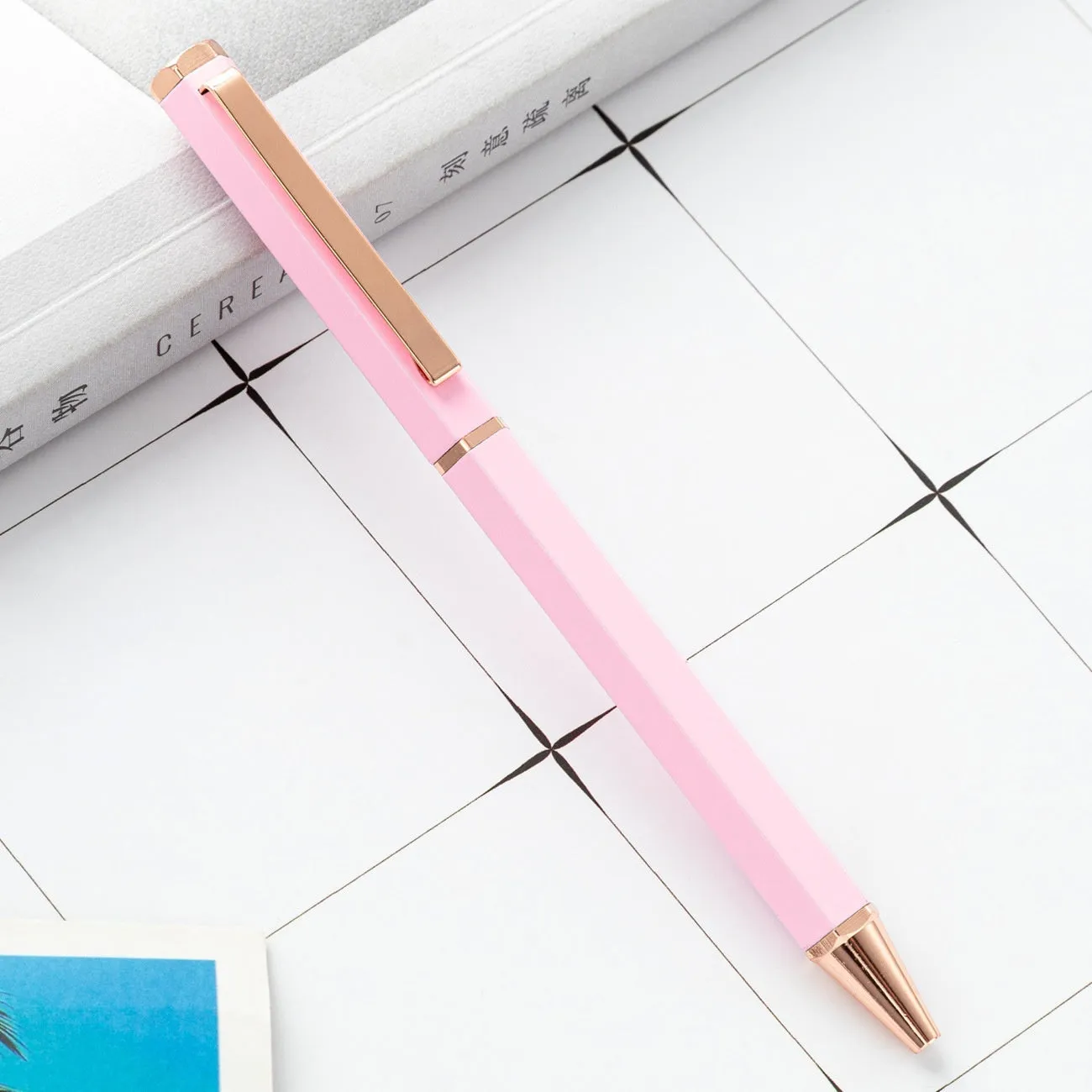 Metal six-angle rod ballpoint pen with 1.0mm bullet tip in multiple colour options